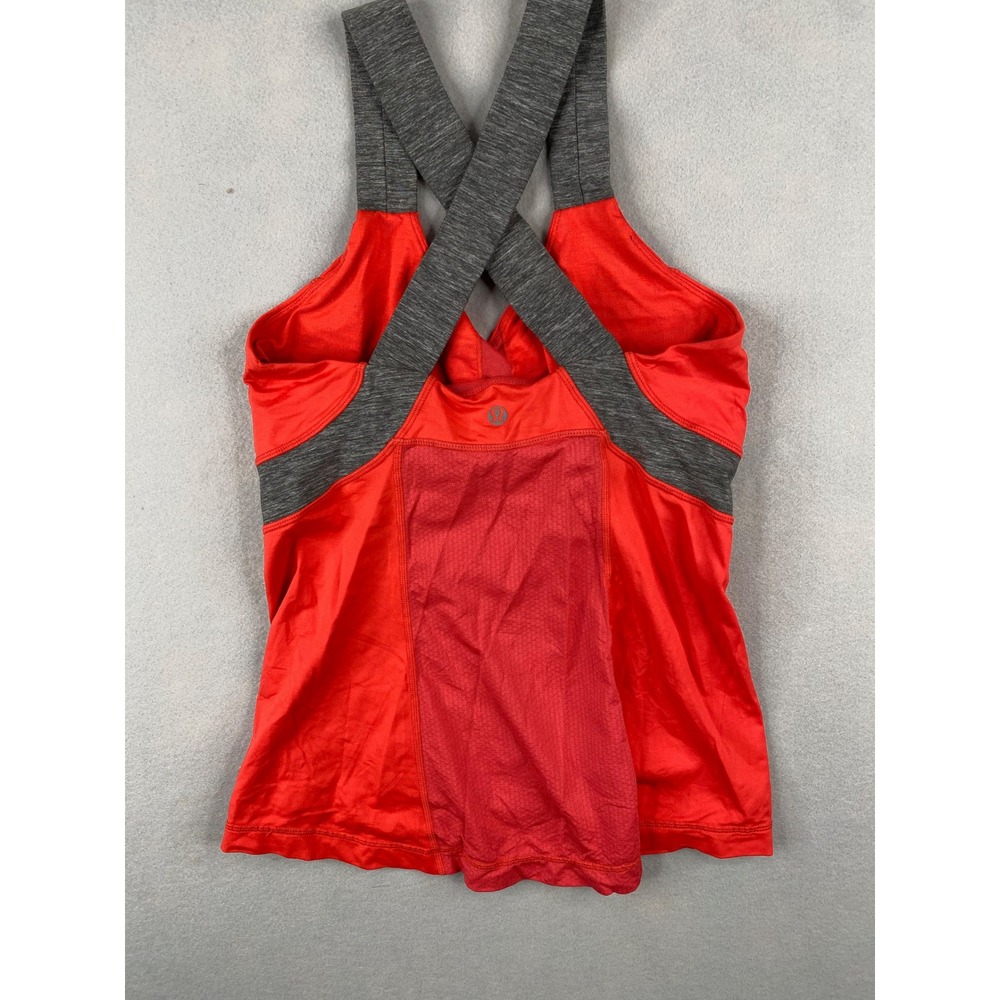Lululemon Red Cross Back Athletic Tank Top with Mesh Panel Grey Straps Size 4